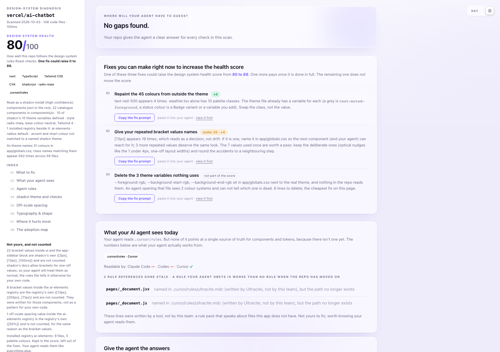 The diagnosis report in light mode